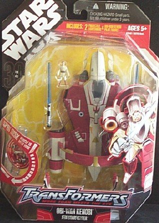 Star Wars 30th Anniversary Saga 2008 Transformers Action Figure Obi-Wan Kenobi to Jedi Starfighter [Red & White]