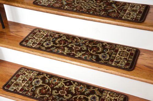 Dean Premium Carpet Stair Treads - Classic Keshan Chocolate Brown Rug Runners 31"W Set of 13