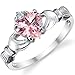 Stelring Silver 925 Irish Claddagh Friendship & Love Ring with Pink Heart CZ Sizes 4 to 10