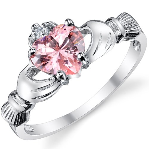 Stelring Silver 925 Irish Claddagh Friendship & Love Ring with Pink Heart CZ Sizes 4 to 10