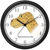 Tyrannosaurus Rex (T Rex) Dinosaur Cartoon - JP Animal Wall Clock by WatchBuddy Timepieces (Hunter Green Frame)