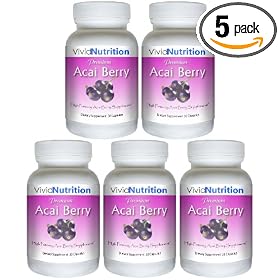 PREMIUM ACAI (5 Bottles) - High Potency, Pure Acai Berry Supplement. The All-Natural Diet, Weight Loss, Colon Cleanse, Detox, Antioxidant Superfood Product.