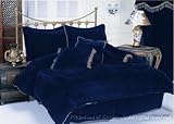 15PCS NAVY VELVET SATIN COMFORTER BED IN A BAG KING