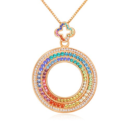 Qianse *DUBAI Eye* Double-Sided Rainbow Crystals & Ferris Wheel Rose Gold Plated Pendant Necklace