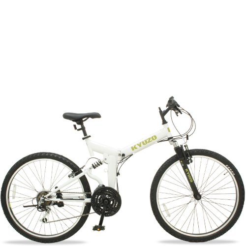 26インチ折りたたみマウンテンバイク 自転車の九蔵特注モデル シマノ製18段変速 グリップシフト フロントサスペンション リアサスペンション KYUZO KZ-104 (パールホワイト)