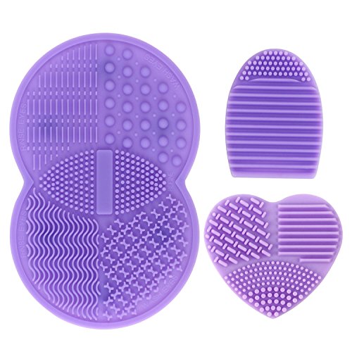 ESARORA Makeup Brush Cleaning Mat, Makeup Brush Cleaner Set of 3 Mini Cosmetic Brush Cleaner Mat Portable Washing Tools