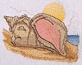 Bath Towel Set with Embroidered Sea Shell On Beach