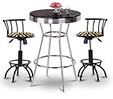 Chrome Bar Table & 2 Black Adjustable 24"-29" Zebra Brown Faux Fur Fabric S ....