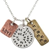 Together or Apart you're Always in my Heart Mixed Metal Stamped Love Charm Necklace