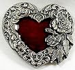 Red Heart Rose and Leaf Border Enamel Pewter Buckle