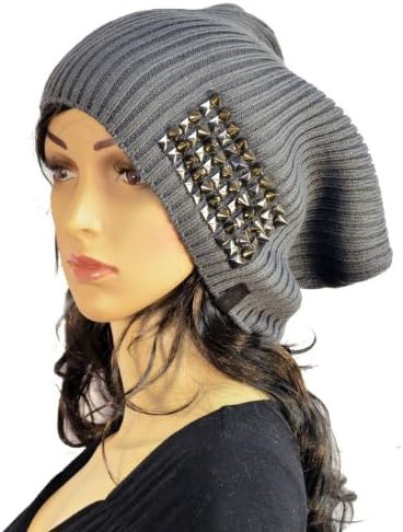 Women's Gray Slouchy Studded Beanie