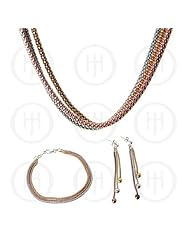 Sterling Silver -Tri-colour Necklace Bracelet Earrings Set (NBE-002)