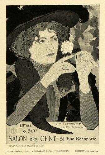 1895 French Print Georges de Feure Art Nouveau Poster Salon des Cent Exposition - Original Halftone Print
