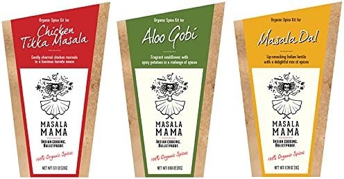 3-Pack Organic Indian Spice Kit by Masala Mama - Chicken Tikka Masala, Masala Dal, Aloo Gobi - Organic Curry Spice Blends