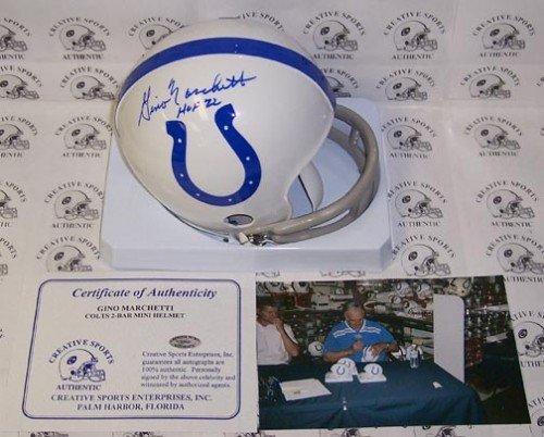 Gino Marchetti Autographed/Hand Signed Baltimore Colts 2-Bar Mini Helmet with HOF 72 Inscription