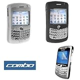 Durable Flexible Soft Silicone Skin Black + Clear Cases + Premium Reusable LCD Screen Protector for Blackberry 8300 8310 8320 Curve Smartphone