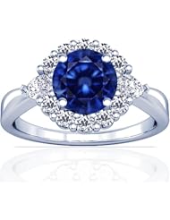 14K White Gold Round Cut Blue Sapphire Ring With Sidestones (GIA Certificate)