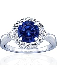 14K White Gold Round Cut Blue Sapphire Ring With Sidestones (GIA Certificate)