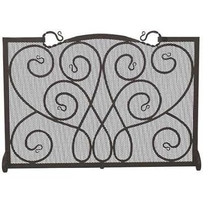 Uniflame 48 Inch Black Wrought Iron Single Panel Fireplace Screen With Ornate Scrollwork