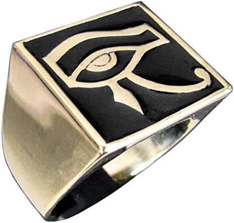 Egyptian Eye of Horus Ring Udjat Eye of Ra In Bronze with Black Enamel - Size 12