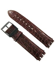 17mm Swatch Croco Grain Leather Padded Stitched Brown Watch Band Regular Jeremy