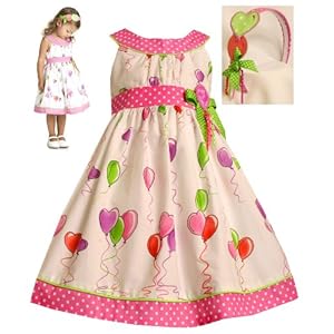 Bonnie Jean Girls 4-6X WHITE PINK GREEN HEARTS BALLOONS Birthday Party Dress