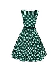 Polka Dot Print Knee Length Vintage Cotton/Elastane Evening Dress/Prom Dress/Wedding Party Dress 