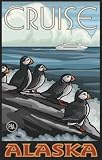 Northwest Art Mall 11 x 17 Poster Alaska Puffins and Cruise Ship by Paul A. Lanquist