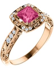 18K Rose Gold 5.00x5.00mm Princess Cut Pink Tourmaline and Diamond Ring -- LIFETIME WARRANTY