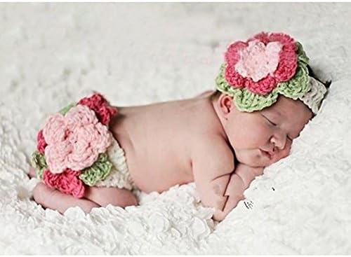 2pcs Baby Infant Photography Prop Flower Costume Cute Crochet Knitted Baby Hat Diaper Knitted Outfit Girl Boy 0-3 Months