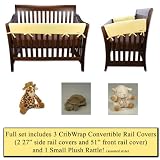 CribWrap Crib Wrap 3PC Rail Cover Set By Trend Lab - 1- 51" Front Rail Cover & 2- 27" Side Rail Covers & BONUS Cloud B Plush Rattle - Yellow Fleece