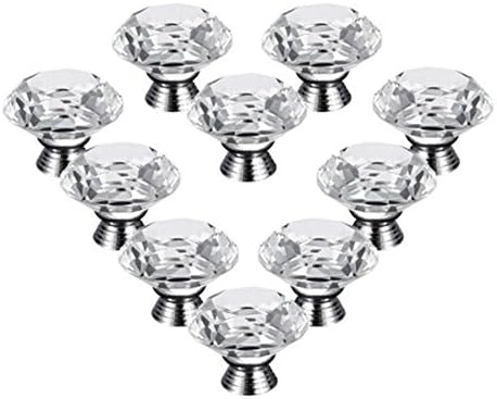 iPerb® 10PCS Crystal Glass Diamond Shape Cabinet Knob Cupboard Drawer Pull Handle (clear, 30 mm)