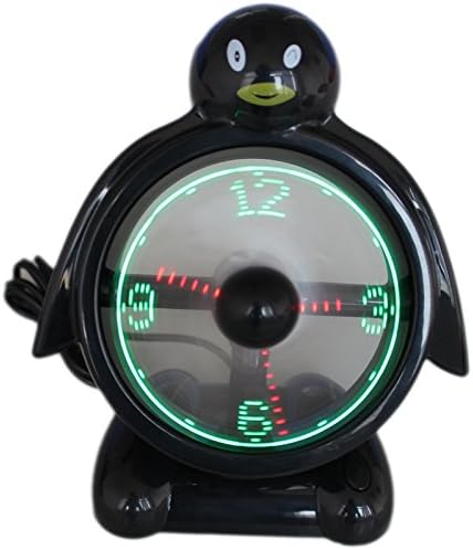 Ruishengda Penguin Shape USB Clock Fan with Real Time Display, Black