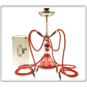 26" 4 Hose Pyramid Base Hookah w/ Case Red