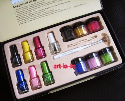 Bargain deal! Limited price! 6 Color Velvet Flocking Powder Polish Nail Art Tips Dust Brush Gift Set in Health
