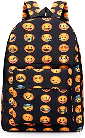 Metoke Emoji Emotions Icon Funny Emoji Smile Face Schoolbag Backpacks (Black)