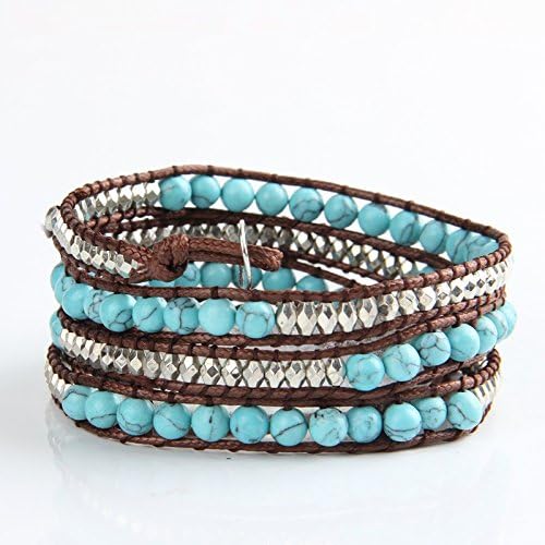 Pure Natural Turquoise Beads 4laps Wrap Bracelet for Women ,Bangle,cuff,women Bracelet,multistrand Leather Wrap Bracelet