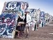Cowboy at the Funky Cadillac Ranch, U.S. Route 66, Amarillo - Beautiful 16"x20" Photographic Print by Carol M. Highsmith