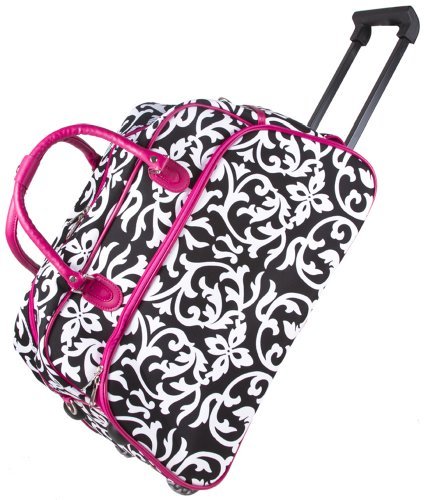 World Traveler Pink Damask Rolling Wheeled Duffle Bag 21-inch