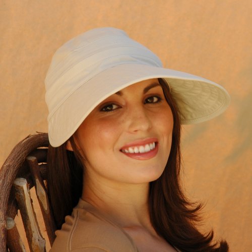 Physician Endorsed UPF 50+ Wide Brim Sun Protection Visor Hat - Naples in Khaki