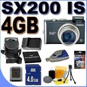 Canon PowerShot SX200IS 12MP Digital Camera w/12x Wide Angle Optical Image Stabilized Zoom (Black) 4GB BP5L Battery/Rapid Charger BigVALUEInc Accessory Saver Bundle