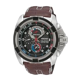 Seiko #SPC041P1 Men's Velatura Leather Strap Yachting Timer Chronograph Watch