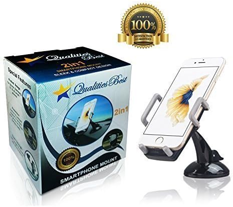 Car Mount, QUALITIES BEST Super Quality Universal Dashboard &amp; Wind-shield Cell Phone Holder for iPhone, Samsung, HTC, Droid, LG &amp; Other Smartphones Screens up to 6", comes with one year warranty