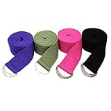 JLL® Yoga D-Ring Yoga Belt, 180cm length and 4cm width, 100% Natural Cotton Skin safe, Pink / Purple / Dark Green / Black