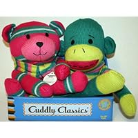 Cuddly Classics Sock Toy Plush Doll - Pink Bear and Green Monkey