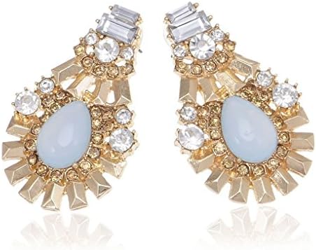 Spicy Key Golden Tone Faux Synthetic Opal Clear Synthetic Topaz Rectangle Rhinestone Empress Drop Earrings