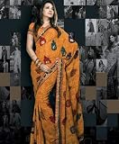 Mustard Faux Georgette Indian Belly Dance Dress Wrap Sari Designer Saree with Unstitched Blouse