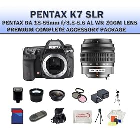 Pentax K-7, K7 14.6 Megapixel Digital SLR Camera Body Kit, with Shake Reduction and 720p Hd Video with Da 18-55mm F/3.5-5.6 Al Weather Resistant Lens + Huge Accessories Package Including Wide Angle Macro Lens + 2x Telephoto + 3 Pc Filter KIT + 8gb Sdhc Memory Card + 2x Extended Life Batteries + Carrying Case + Tripod & Much More!!