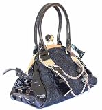 Black Leather Handbag - Black Retro Patent Satchel with Lace