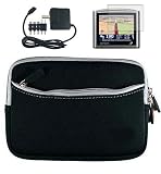 GPS Home Wall Charger + Garmin Nuvi 255W 850 765T 780 1350 Neoprene Carrying Case for Garmin 4.3 inch GPS + Screen Protector (Many Colors) (Black*)